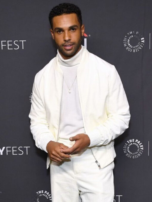 Alfie Emily in Paris Lucien Laviscount White Bomber Jacket