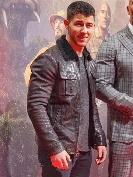 Nick Jonas Jumanji The Next Level Shearling Leather Jacket