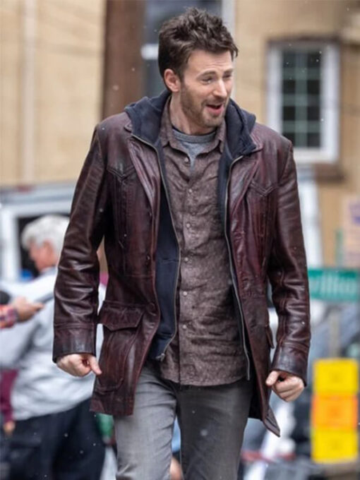 Chris Evans Red One Jack O'Malley Leather Coat