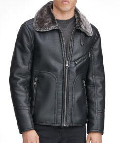 Black Lawrence Faux Shearling Collar Pilot Jacket