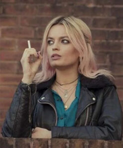 Emma Mackey Sex Education Maeve Wiley Black Leather Jacket