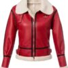 Women’s Christmas Shearling Red Color Leather Jacket