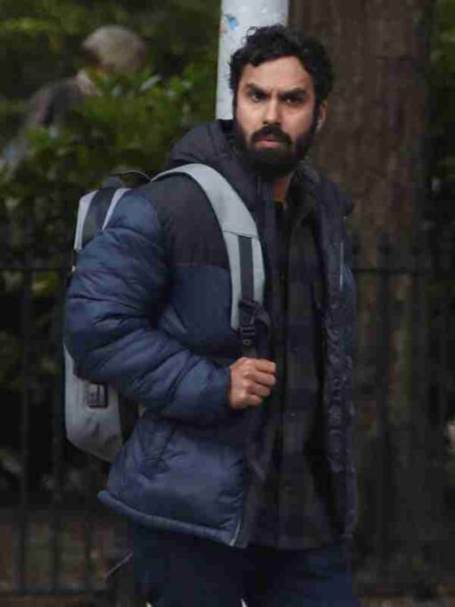 Aadesh Chopra Suspicion 2022 Kunal Nayyar Blue Puffer Jacket