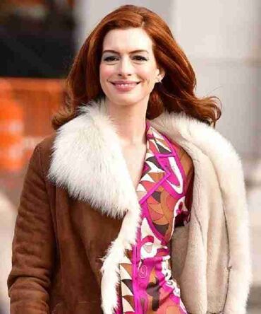 Anne Hathaway Shearling Brown Suede Leather Coat