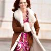 Actress Anne Hathaway Shearling Brown Suede Leather Coat