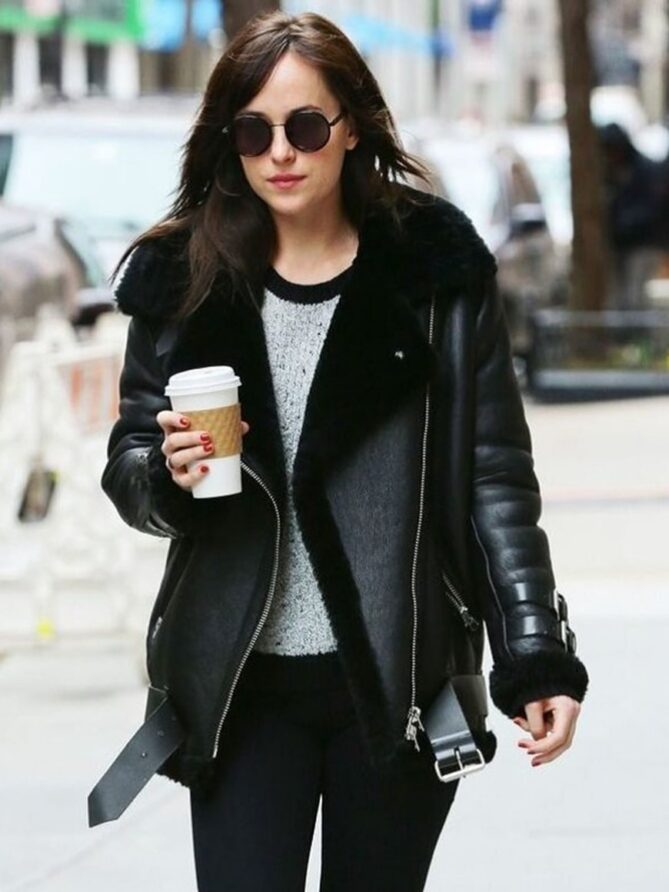 Dakota Johnson Fur Leather Jacket