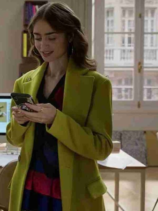 Lily Collins Emily In Paris Emily Cooper Lime Coat